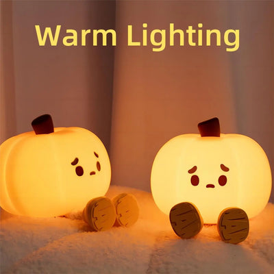 True Haven | Pumpkin-Shaped LED Night Light – Touch-Control Brightness Levels, Rechargeable & Portable