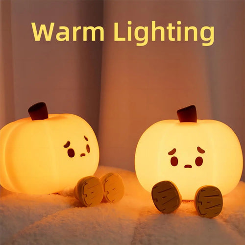 True Haven | Pumpkin-Shaped LED Night Light – Touch-Control Brightness Levels, Rechargeable & Portable