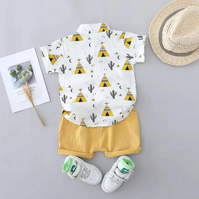 True Haven | Children's Cotton Shirt & Shorts Set – 100% Breathable Cotton, Fun Triangle Print