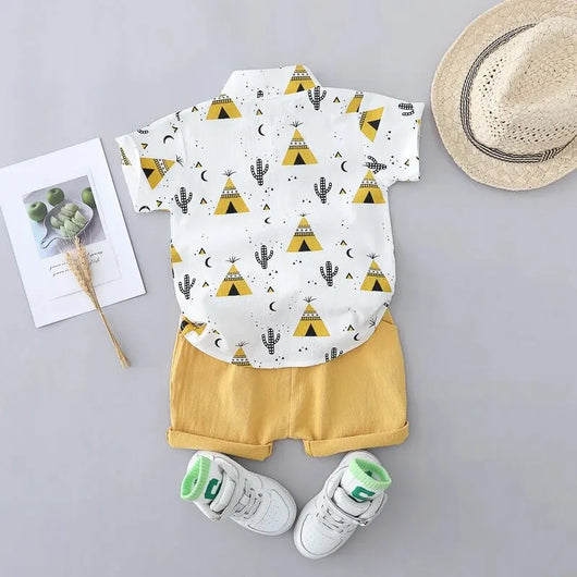 True Haven | Children's Cotton Shirt & Shorts Set – 100% Breathable Cotton, Fun Triangle Print