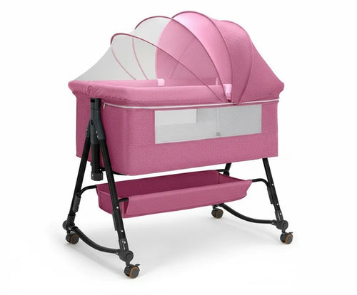 True Haven | 3-in-1 Adjustable Baby Crib & Rocking Bassinet – 5-Level Height Adjustment, Includes Mosquito Net