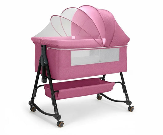 True Haven | 3-in-1 Adjustable Baby Crib & Rocking Bassinet – 5-Level Height Adjustment, Includes Mosquito Net