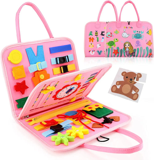 True Haven | Montessori Busy Board – Portable & Travel-Ready, Encourages Fine Motor Skills