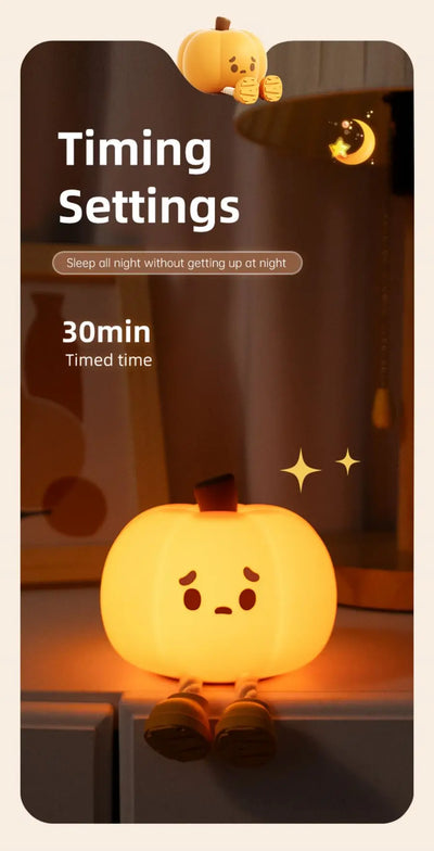True Haven | Pumpkin-Shaped LED Night Light – Touch-Control Brightness Levels, Rechargeable & Portable