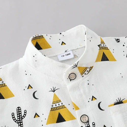 True Haven | Children's Cotton Shirt & Shorts Set – 100% Breathable Cotton, Fun Triangle Print