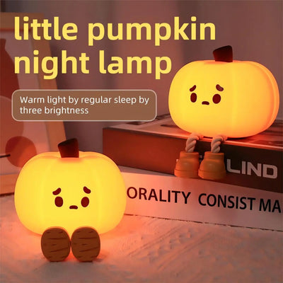 True Haven | Pumpkin-Shaped LED Night Light – Touch-Control Brightness Levels, Rechargeable & Portable