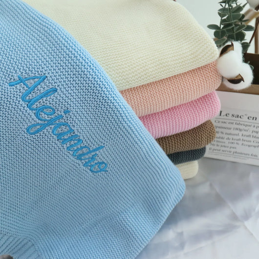 True Haven | CuddleKnit Personalized Baby Blanket – Custom Embroidered Name, Soft Breathable Cotton