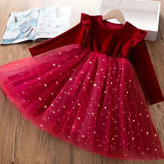 True Haven | Girls' Red Velvet Tulle Party Dress – Elegant Holiday & Party Wear, Sizes 2-8 Years