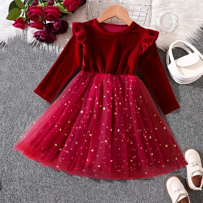 True Haven | Girls' Red Velvet Tulle Party Dress – Elegant Holiday & Party Wear, Sizes 2-8 Years