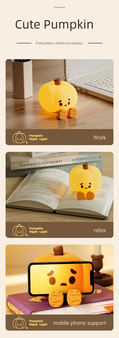 True Haven | Pumpkin-Shaped LED Night Light – Touch-Control Brightness Levels, Rechargeable & Portable
