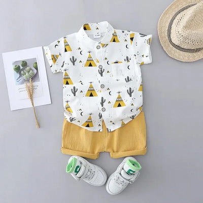 True Haven | Children's Cotton Shirt & Shorts Set – 100% Breathable Cotton, Fun Triangle Print