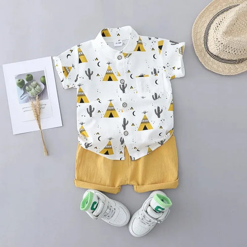 True Haven | Children's Cotton Shirt & Shorts Set – 100% Breathable Cotton, Fun Triangle Print