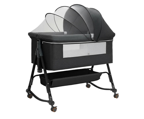 True Haven | 3-in-1 Adjustable Baby Crib & Rocking Bassinet – 5-Level Height Adjustment, Includes Mosquito Net