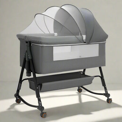 True Haven | 3-in-1 Adjustable Baby Crib & Rocking Bassinet – 5-Level Height Adjustment, Includes Mosquito Net