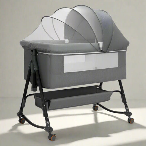 True Haven | 3-in-1 Adjustable Baby Crib & Rocking Bassinet – 5-Level Height Adjustment, Includes Mosquito Net