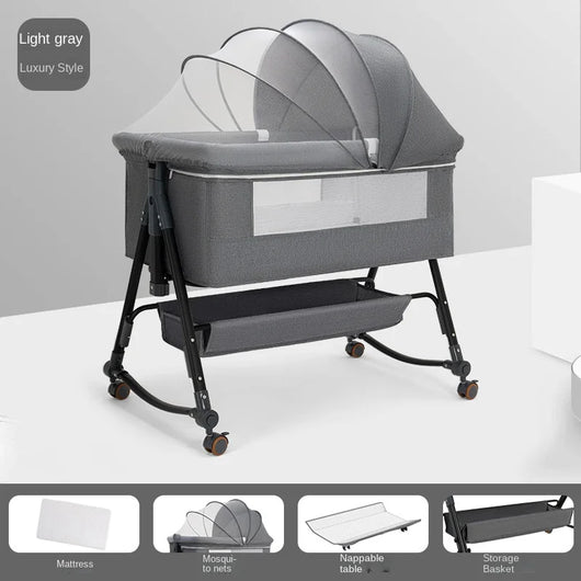 True Haven | 3-in-1 Adjustable Baby Crib & Rocking Bassinet – 5-Level Height Adjustment, Includes Mosquito Net
