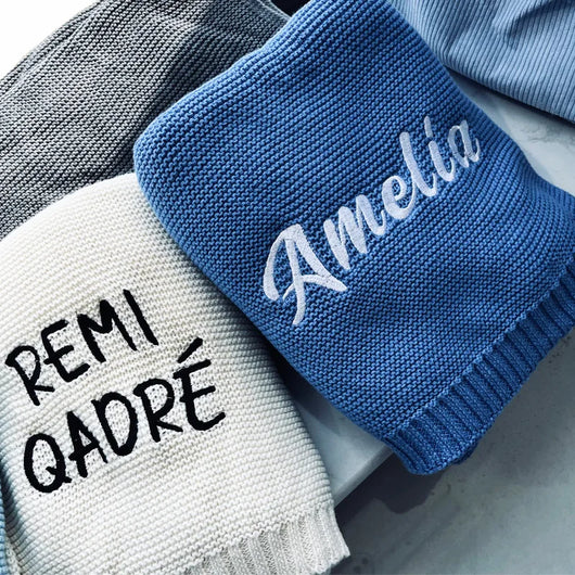 True Haven | CuddleKnit Personalized Baby Blanket – Custom Embroidered Name, Soft Breathable Cotton