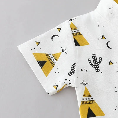 True Haven | Children's Cotton Shirt & Shorts Set – 100% Breathable Cotton, Fun Triangle Print