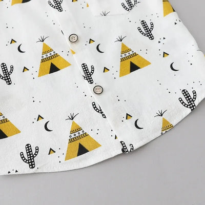 True Haven | Children's Cotton Shirt & Shorts Set – 100% Breathable Cotton, Fun Triangle Print