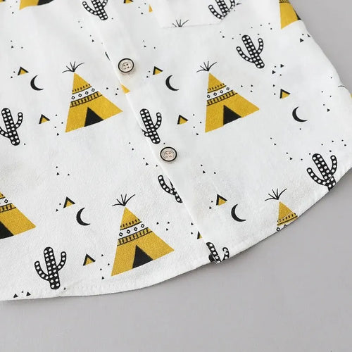 True Haven | Children's Cotton Shirt & Shorts Set – 100% Breathable Cotton, Fun Triangle Print