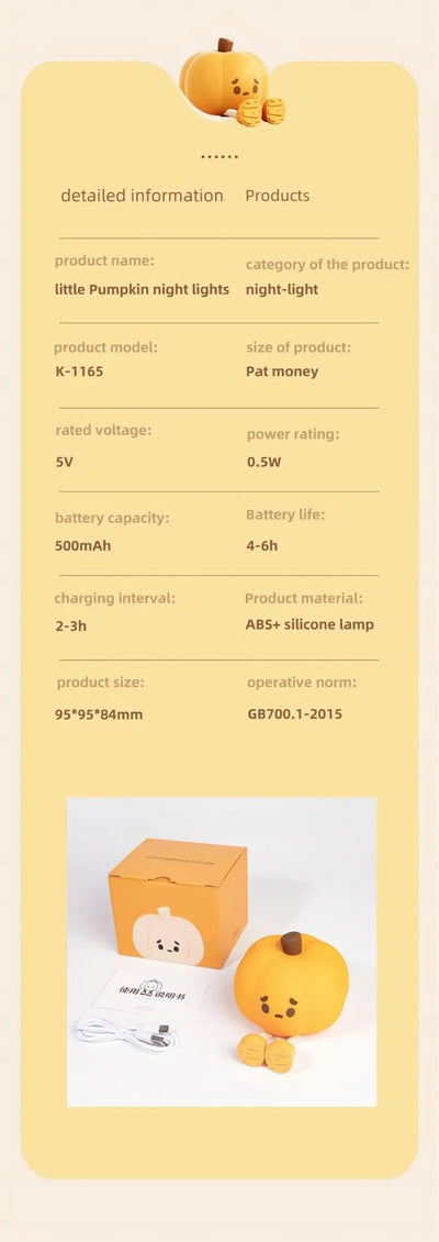 True Haven | Pumpkin-Shaped LED Night Light – Touch-Control Brightness Levels, Rechargeable & Portable
