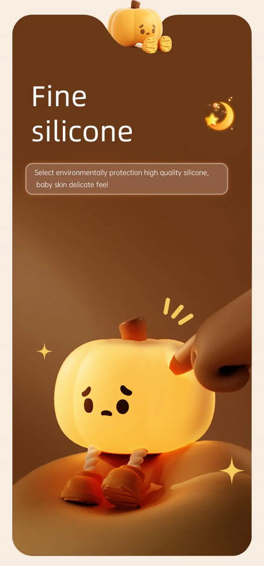 True Haven | Pumpkin-Shaped LED Night Light – Touch-Control Brightness Levels, Rechargeable & Portable