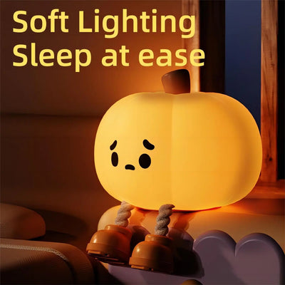 True Haven | Pumpkin-Shaped LED Night Light – Touch-Control Brightness Levels, Rechargeable & Portable