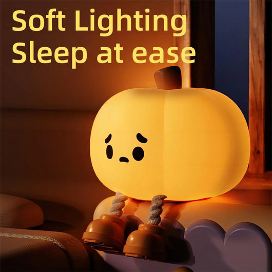True Haven | Pumpkin-Shaped LED Night Light – Touch-Control Brightness Levels, Rechargeable & Portable