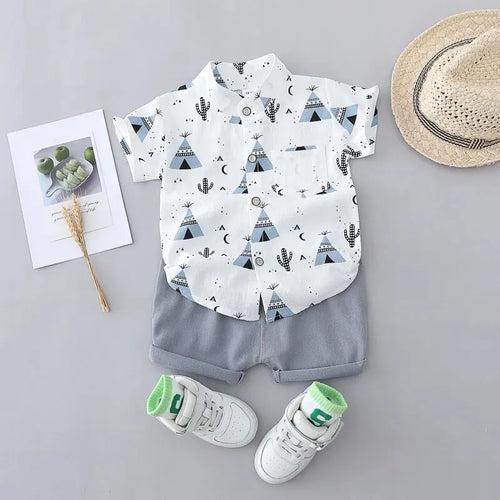 True Haven | Children's Cotton Shirt & Shorts Set – 100% Breathable Cotton, Fun Triangle Print