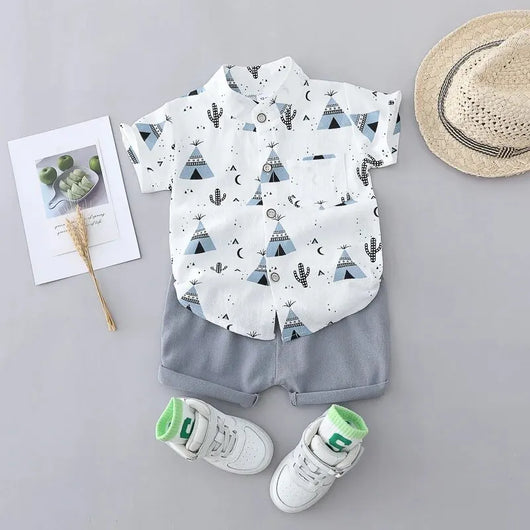 True Haven | Children's Cotton Shirt & Shorts Set – 100% Breathable Cotton, Fun Triangle Print