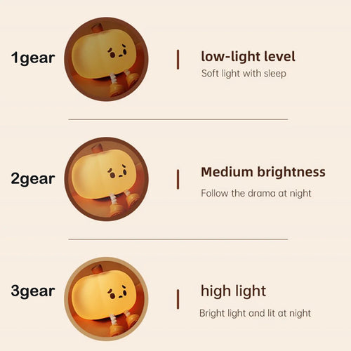 True Haven | Pumpkin-Shaped LED Night Light – Touch-Control Brightness Levels, Rechargeable & Portable