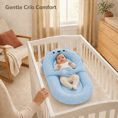 True Haven | Incline Baby Lounger – Memory Foam Head Support with Patting Function, Antibacterial Fabric