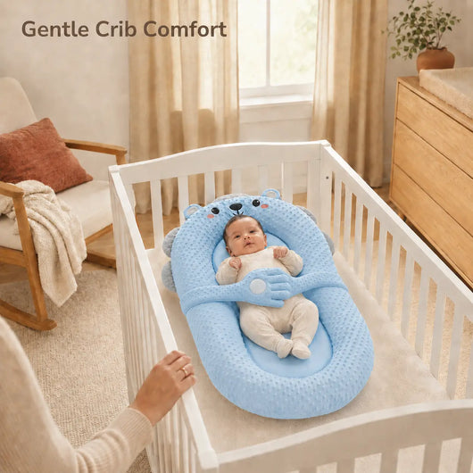 True Haven | Incline Baby Lounger – Memory Foam Head Support with Patting Function, Antibacterial Fabric