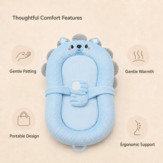 True Haven | Incline Baby Lounger – Memory Foam Head Support with Patting Function, Antibacterial Fabric