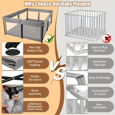 True Haven | Foldable Baby Playpen – Extra-Large Soft Mesh Design, Easy Access Door