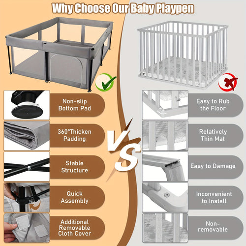True Haven | Foldable Baby Playpen – Extra-Large Soft Mesh Design, Easy Access Door
