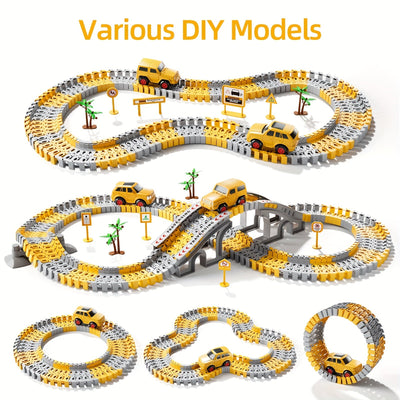 True Haven | 236-Piece Construction Track Set with Vehicles – Snap-Fit Easy Assembly, Encourages Creative Play