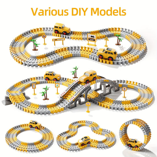 True Haven | 236-Piece Construction Track Set with Vehicles – Snap-Fit Easy Assembly, Encourages Creative Play