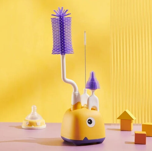 True Haven | 360° Baby Bottle Brush Set – Soft Silicone Bristles, Fits Bottles, Nipples & Accessories