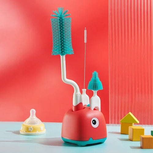 True Haven | 360° Baby Bottle Brush Set – Soft Silicone Bristles, Fits Bottles, Nipples & Accessories