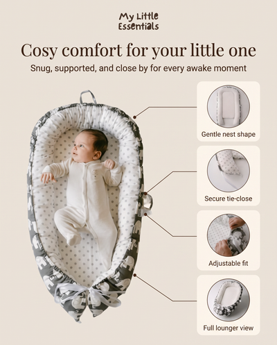 True Haven | Foldable Baby Lounger – Portable Newborn Nest with Cushioned Edges, 12 Designs