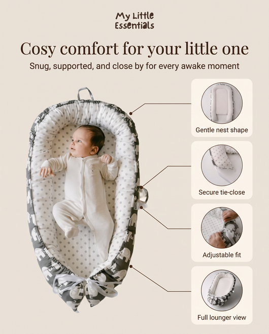 True Haven | Foldable Baby Lounger – Portable Newborn Nest with Cushioned Edges, 12 Designs