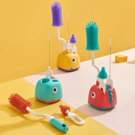 True Haven | 360° Baby Bottle Brush Set – Soft Silicone Bristles, Fits Bottles, Nipples & Accessories