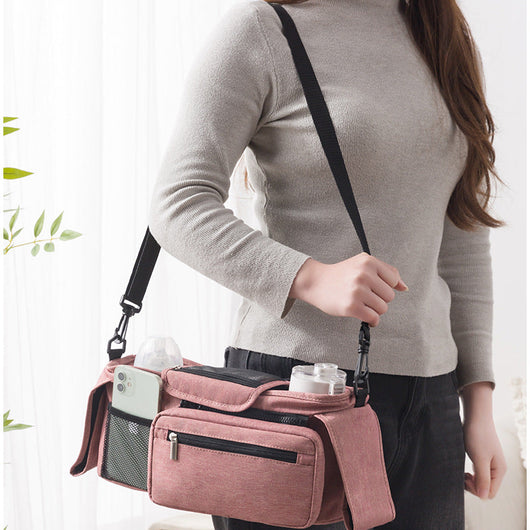 True Haven | Universal Stroller Organizer Caddy – Multi-Pocket Bottle & Phone Holder, Durable Oxford Fabric