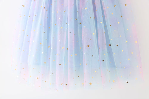 True Haven | Girls Rainbow Tulle Party Dress – Cotton-Lined for Comfort, Sparkly Star & Moon Detail