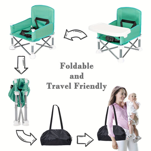 True Haven | Travel Booster Seat – Compact & Foldable, Removable Tray with Safety Straps