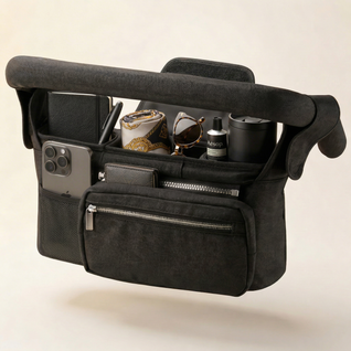True Haven | Universal Stroller Organizer Caddy – Multi-Pocket Bottle & Phone Holder, Durable Oxford Fabric