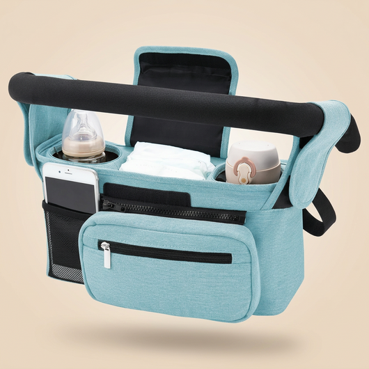 True Haven | Universal Stroller Organizer Caddy – Multi-Pocket Bottle & Phone Holder, Durable Oxford Fabric