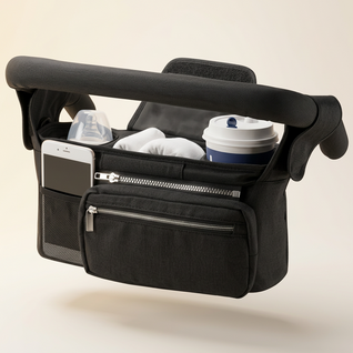 True Haven | Universal Stroller Organizer Caddy – Multi-Pocket Bottle & Phone Holder, Durable Oxford Fabric
