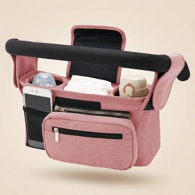 True Haven | Universal Stroller Organizer Caddy – Multi-Pocket Bottle & Phone Holder, Durable Oxford Fabric